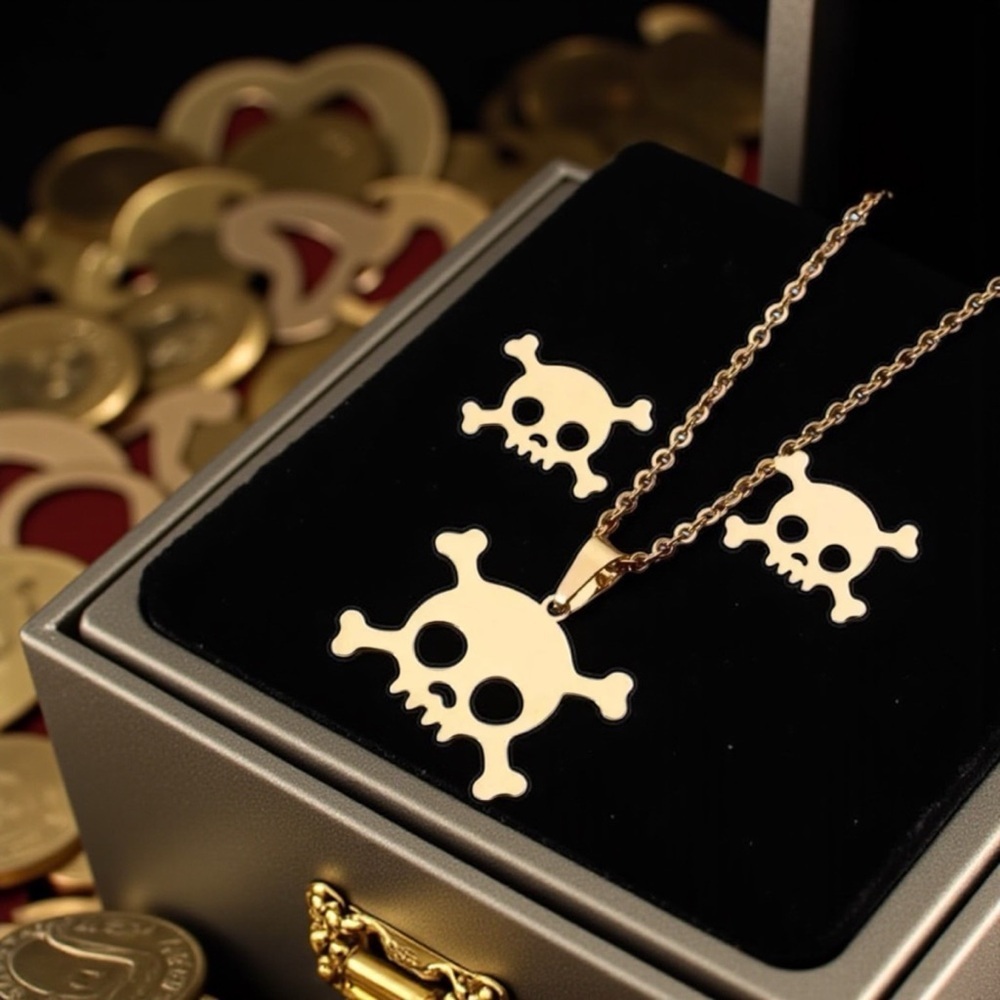 🔥 CLEARANCE 🔥 Stunning Gold Skull Necklace and Earring Set - NWOT